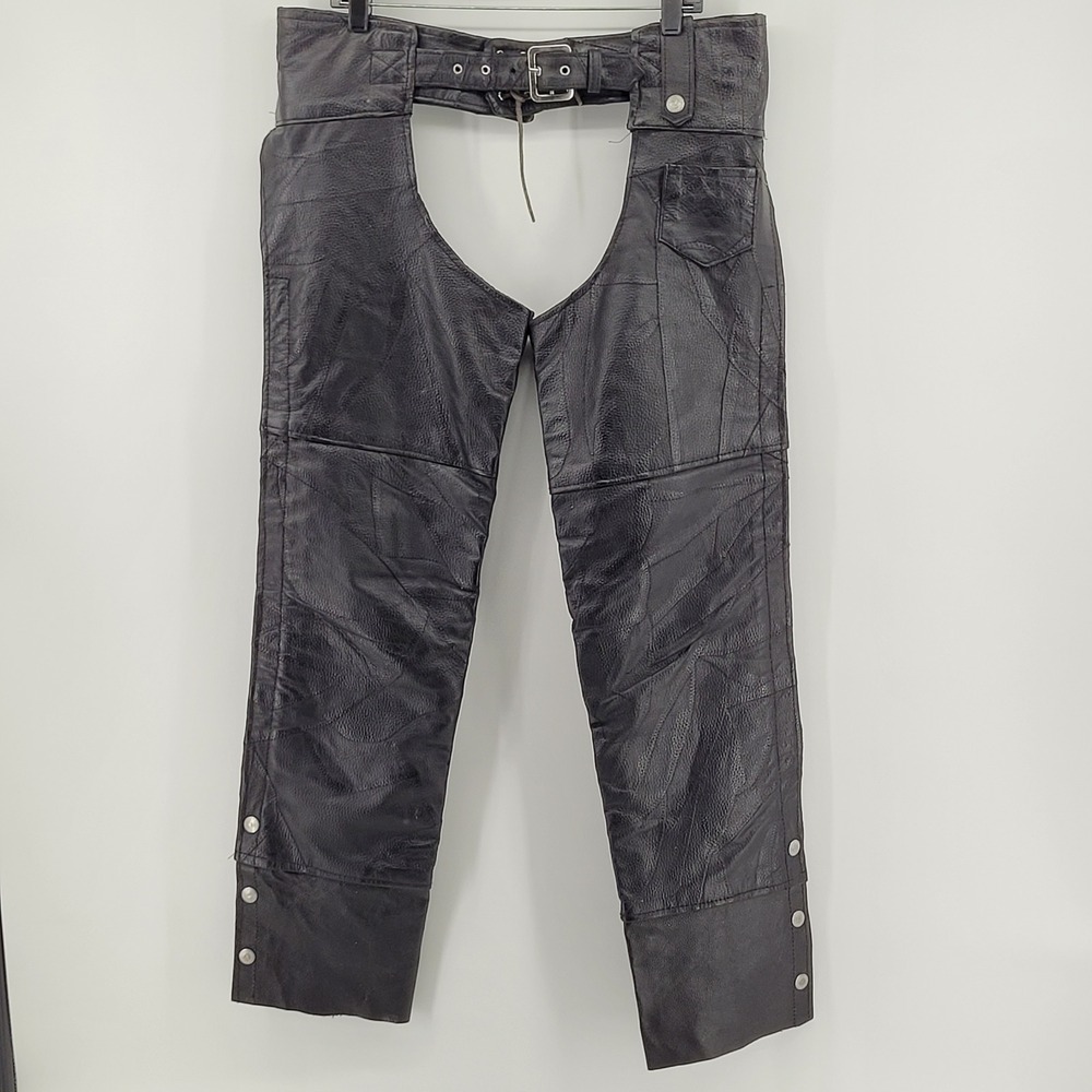 Diamond Plate Buffalo Leather Chaps Unisex Large Black Biker Motorcycle Gear